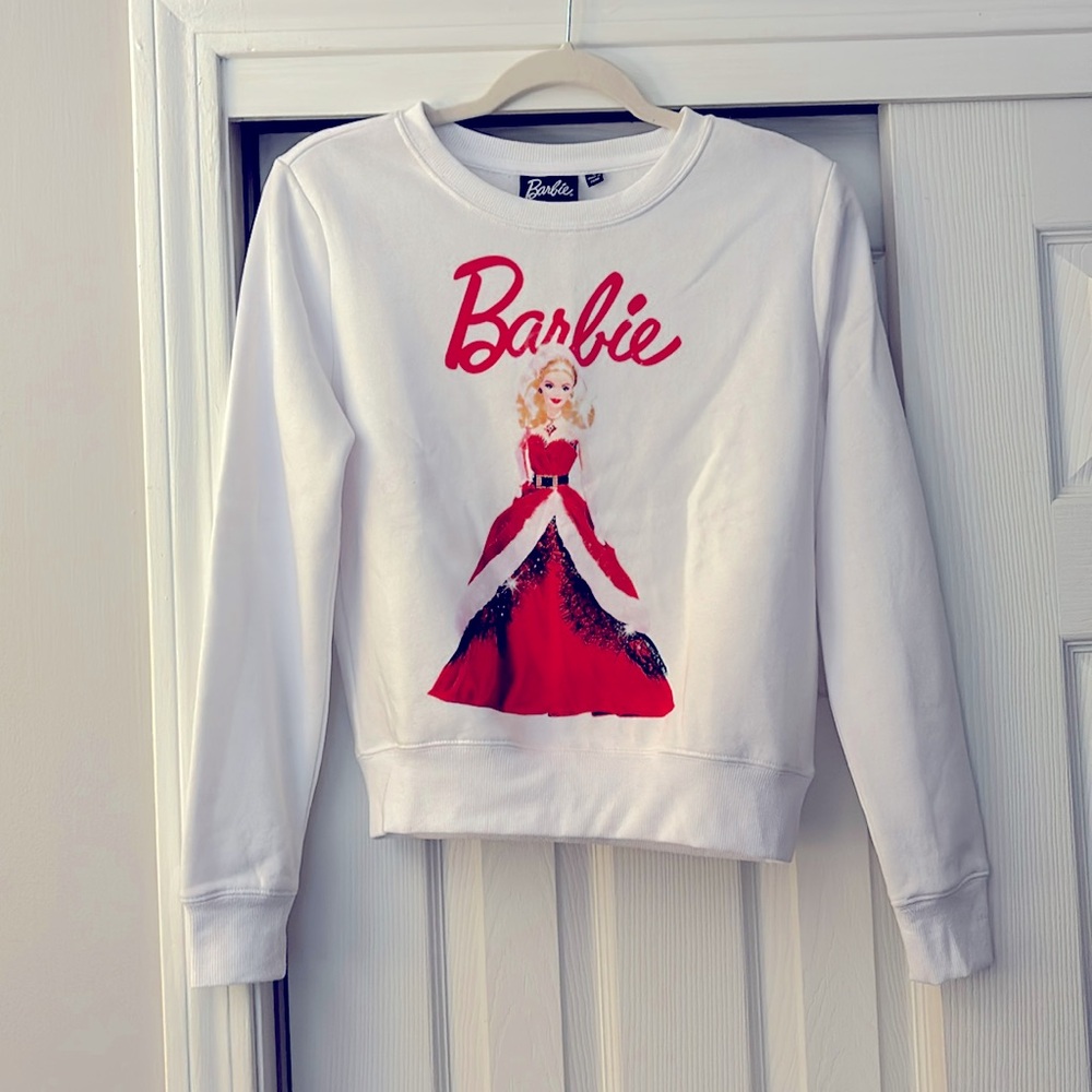 Brand NWOT soft white Barbie sweatshirt and a micro Barbie collectible doll!!